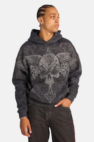 Arsenic Skull & Wings Washed Boxy Hoodie - /