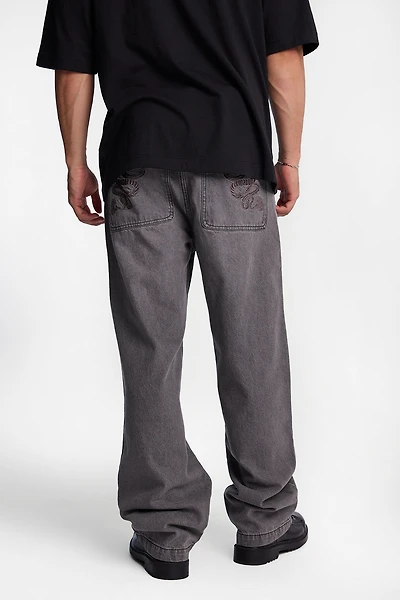 Cobra Embroidered Ultra-Baggy Jeans - Heather Grey /