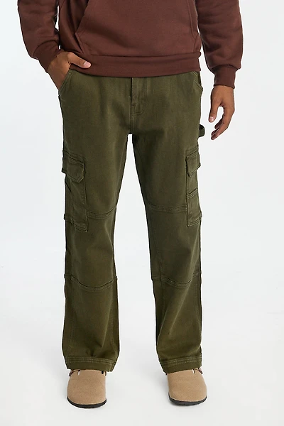 Mens Dark Green Cargo Jeans - /