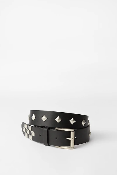 Faux-Leather Studded Belt - /