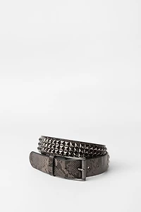 Faux-Leather Python Studded Belt - Black /