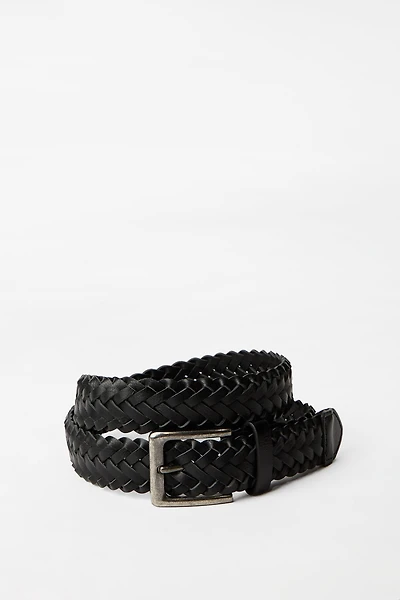 Faux-Leather Braided Belt - Black /