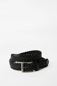 Faux-Leather Braided Belt - Black /