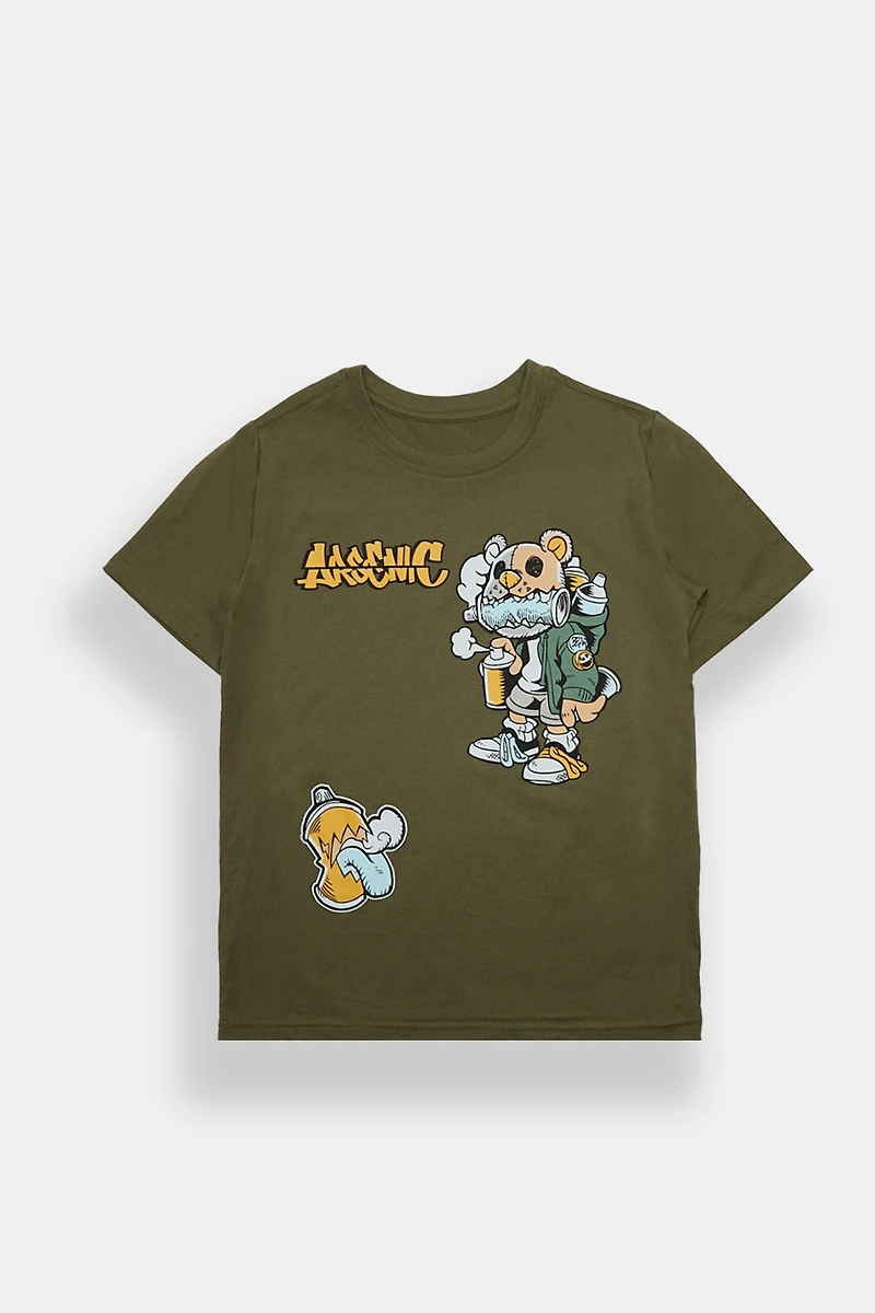 Arsenic Youth Graffiti Artist Bear Graphic Tee - Green /