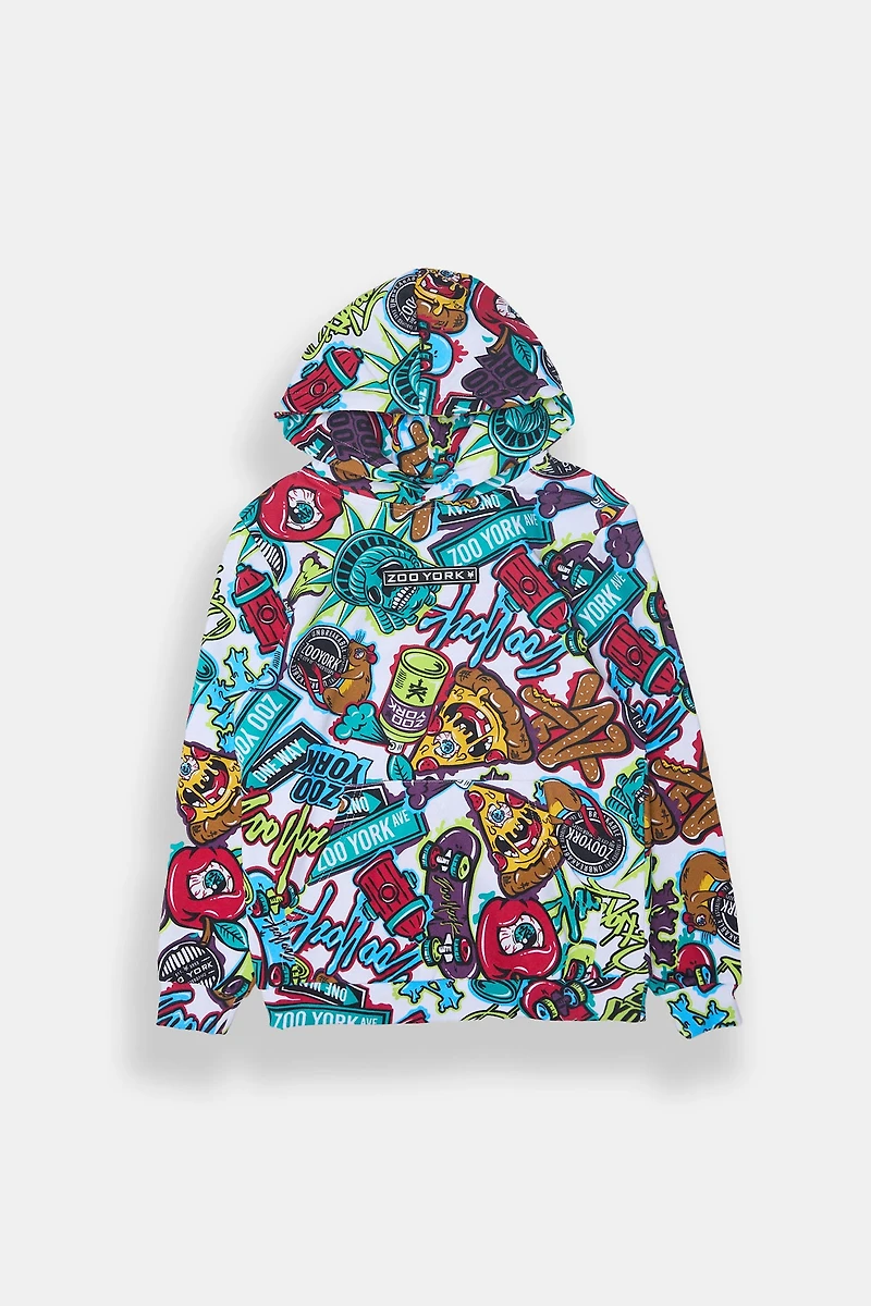 Zoo York Youth Allover Graffiti Print Hoodie - /