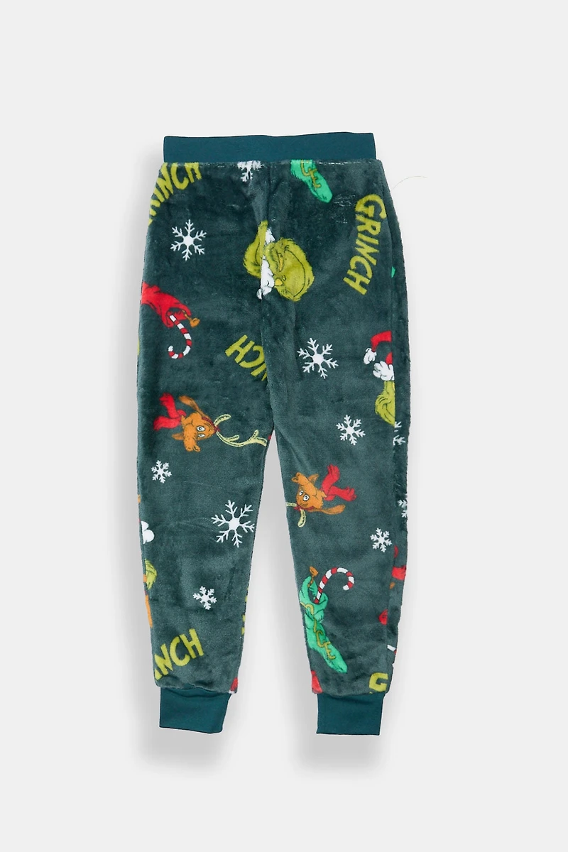 Youth The Grinch Graphic Print Pajama Pant - Dark Green /