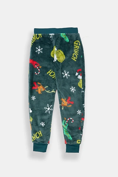 Youth The Grinch Graphic Print Pajama Pant - Dark Green /