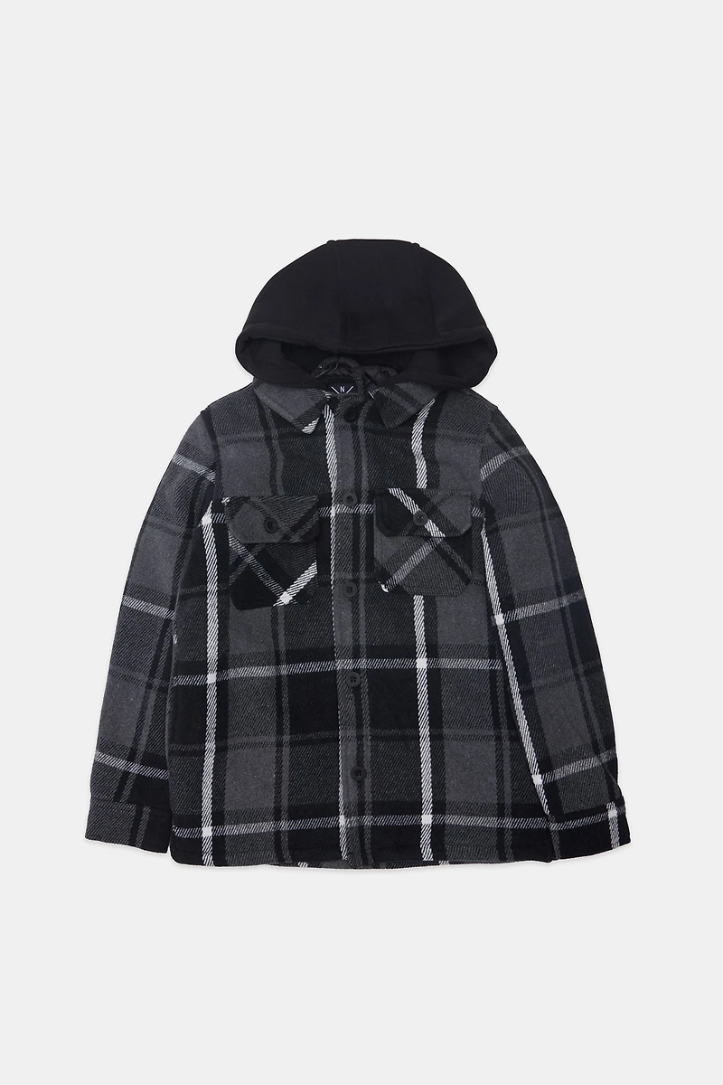 Youth Lined Flannel Hooded Shacket - /