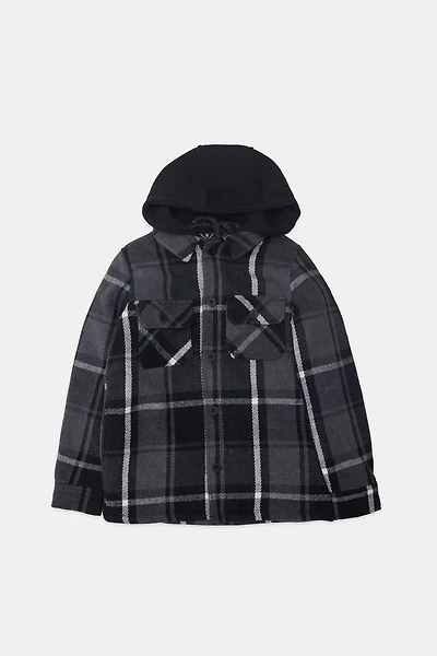 Youth Lined Flannel Hooded Shacket - /
