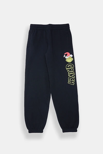Youth The Grinch Santa Hat Fleece Jogger - Black /