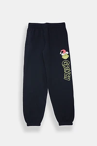 Youth The Grinch Santa Hat Fleece Jogger - Black /