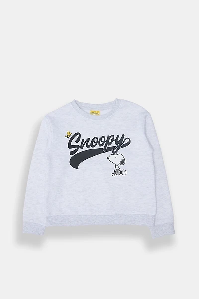 Girls Snoopy Varsity Graphic Sweatshirt - Heather Grey /