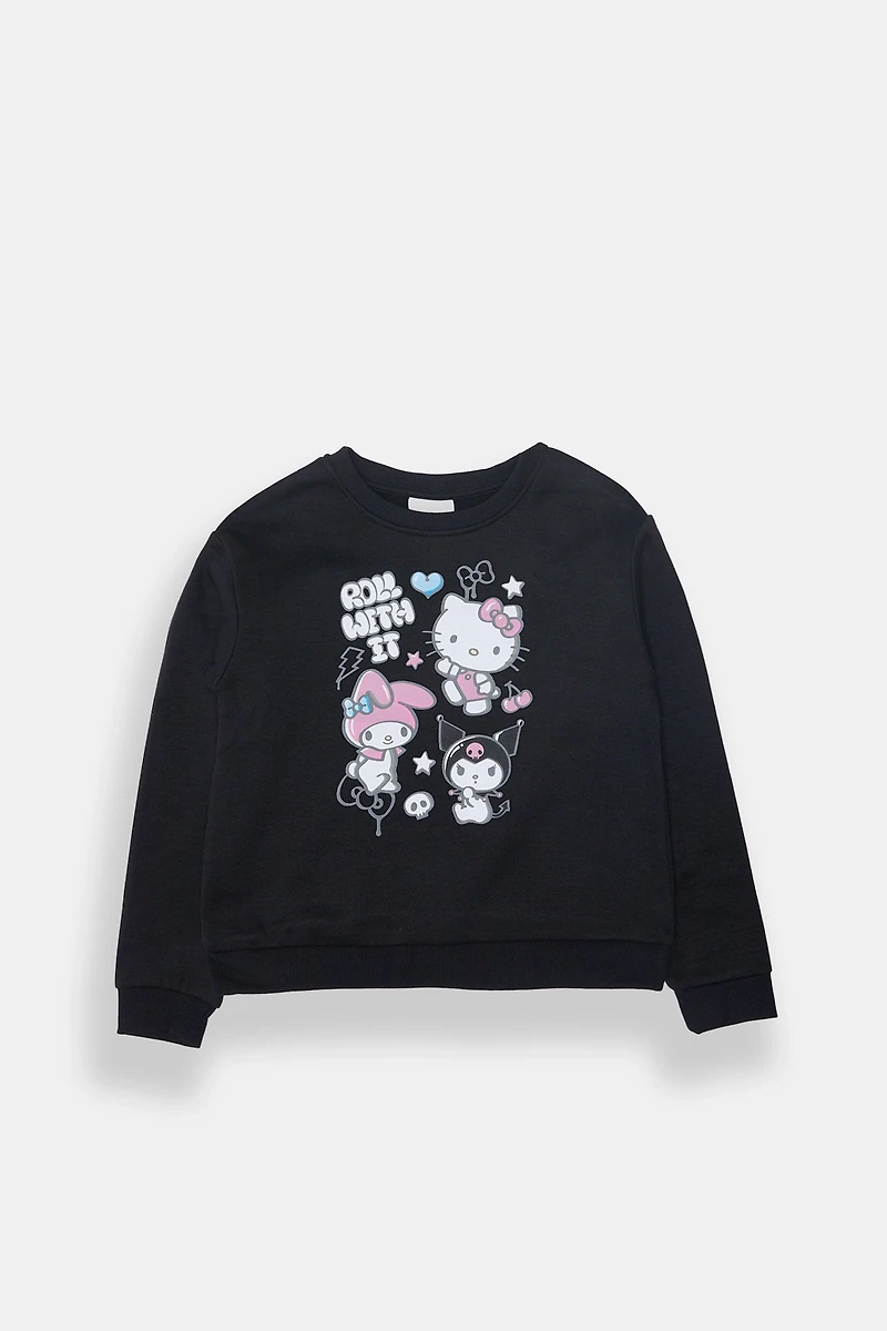 Girls Hello Kitty Roll With It Graphic Sweatshirt - Black /