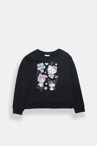 Girls Hello Kitty Roll With It Graphic Sweatshirt - Black /