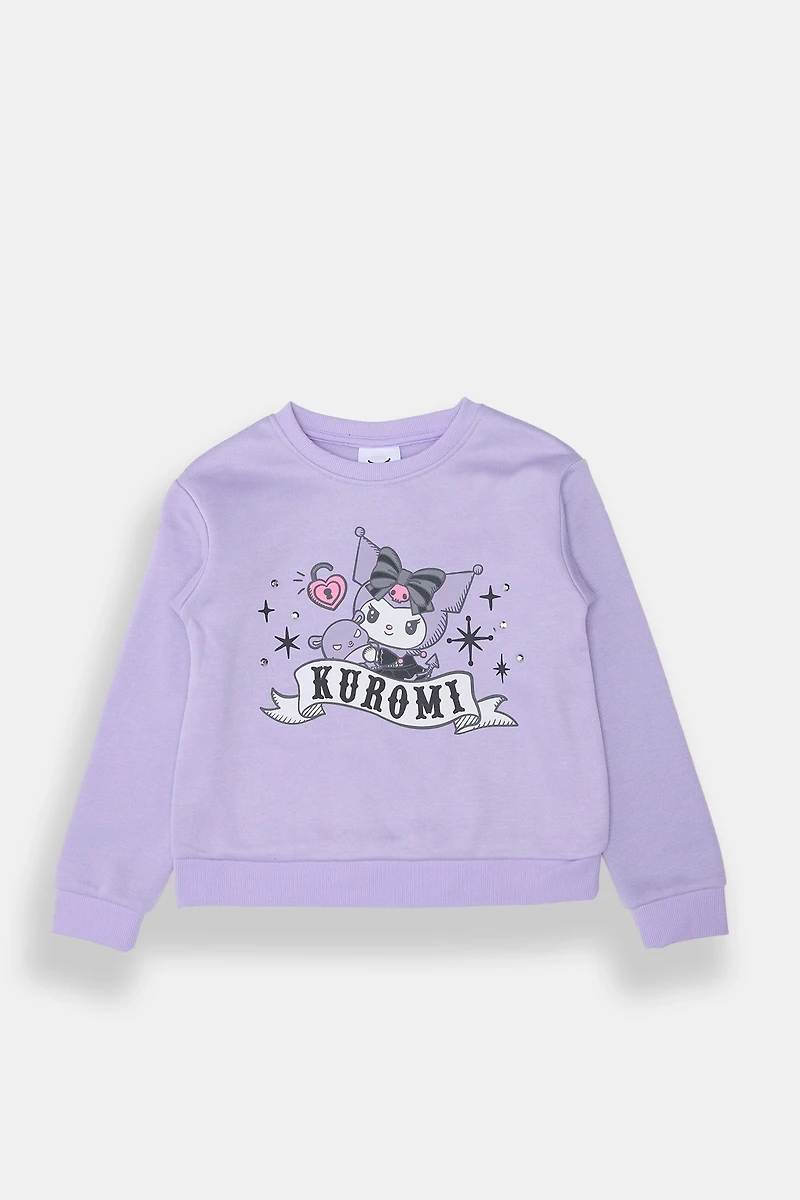 Girls Kuromi Rhinestone Graphic Sweatshirt - Lilac /
