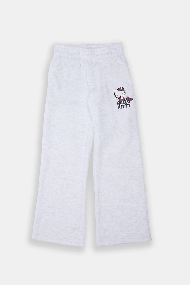 Girls Hello Kitty Graphic Wide-Leg Sweatpant - Heather Grey /