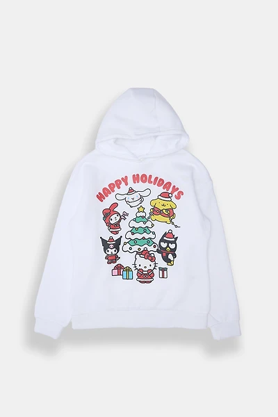 Girls Hello Kitty Happy Holidays Hoodie - White /