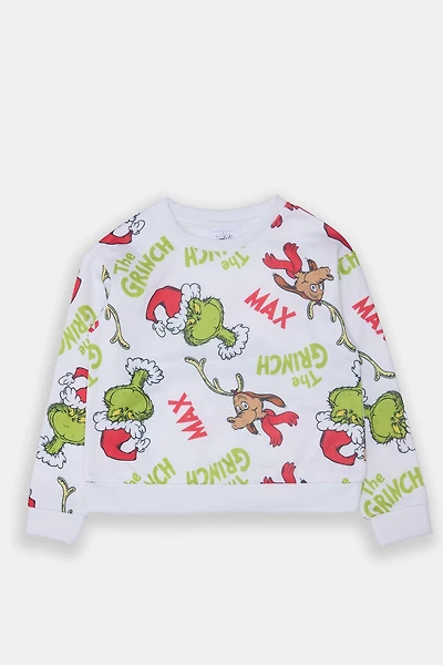 Girls The Grinch & Max Graphic Sweatshirt - White /