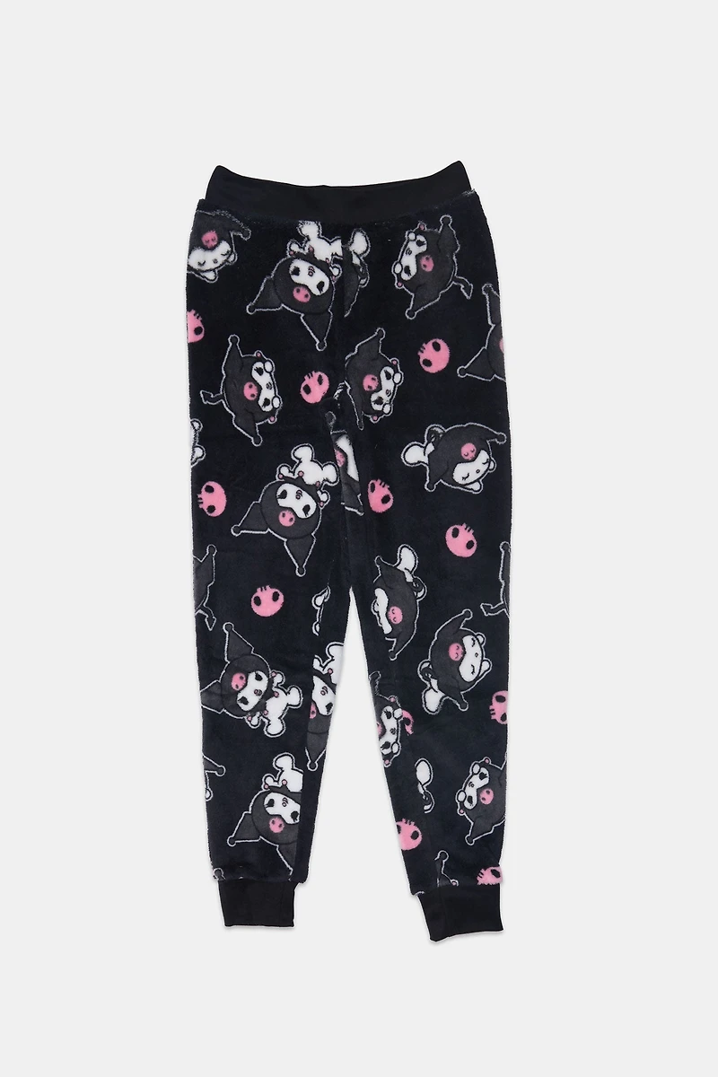 Girls Kuromi Plush Pajama Pant - Black /