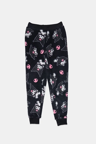 Girls Kuromi Plush Pajama Pant - Black /