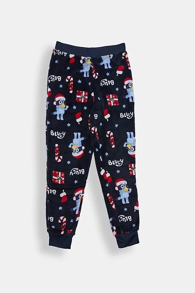 Girls Bluey Christmas Plush Pajama Pant - Denim Blue /