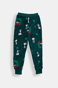 Girls Snoopy Wreath Plush Pajama Pant - Hunter Green /