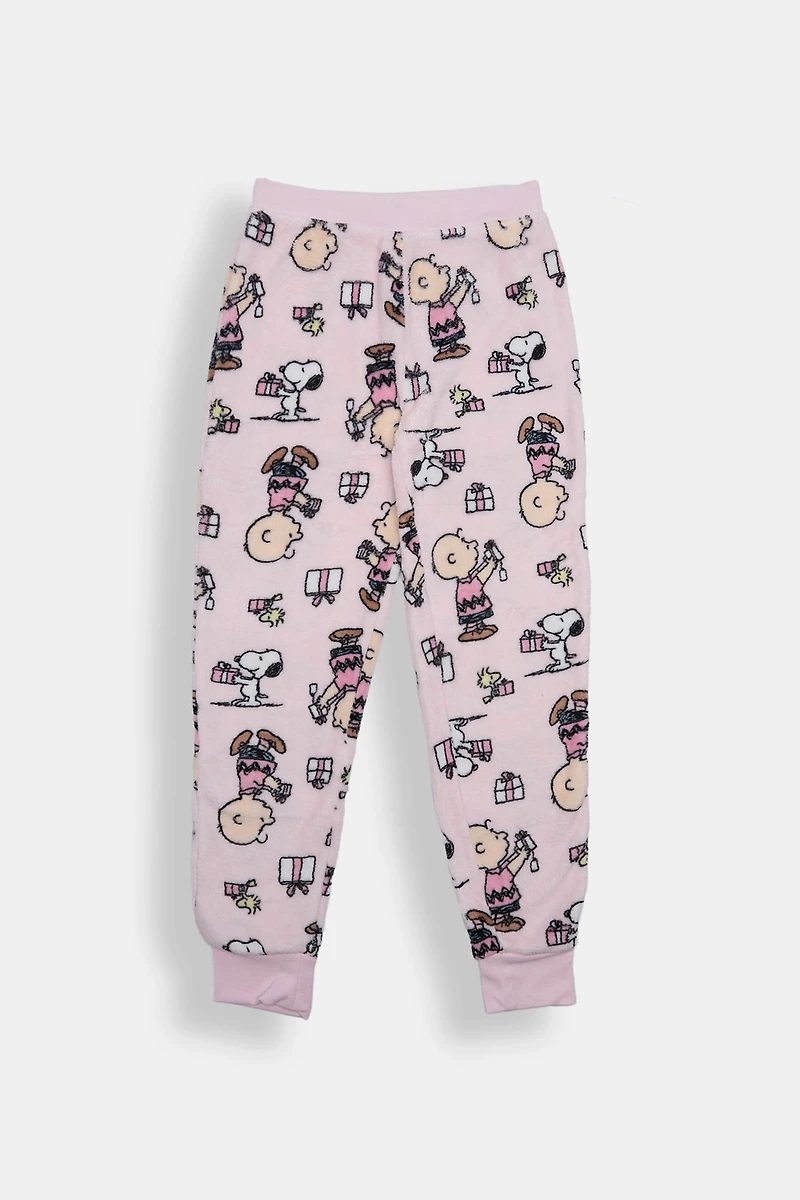 Girls Peanuts Christmas Gift Plush Pajama Pant - Light Pink /