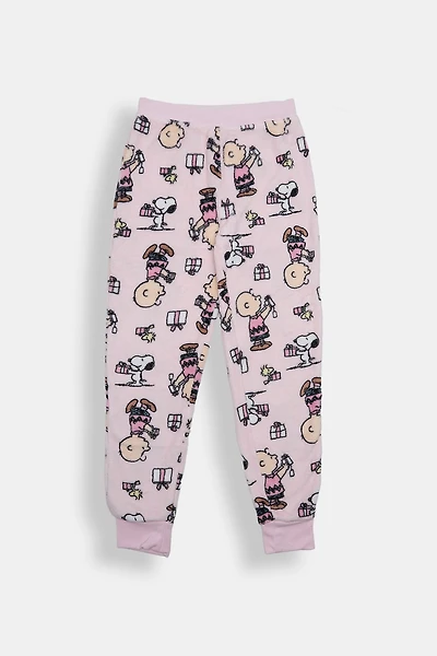 Girls Peanuts Christmas Gift Plush Pajama Pant - Light Pink /