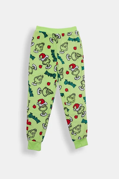 Girls The Grinch Ornament Plush Pajama Pant - Neon Green /