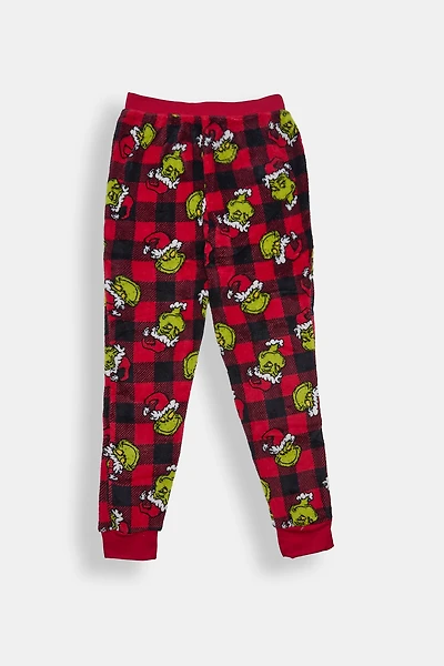 Girls The Grinch Plaid Plush Pajama Pant - Red /