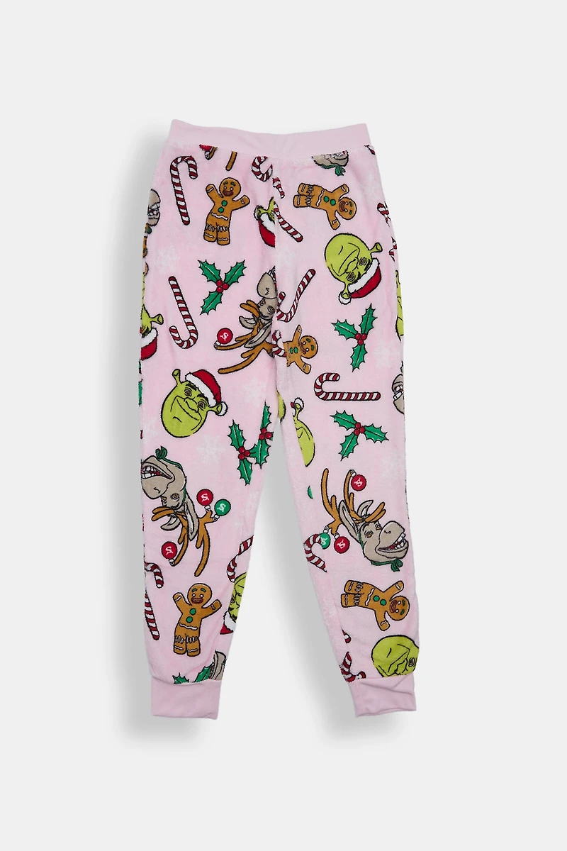 Girls Shrek Christmas Plush Pajama Pant - Light Pink /