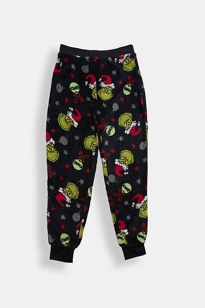 Girls The Grinch Ornaments Plush Pajama Pant - Black /
