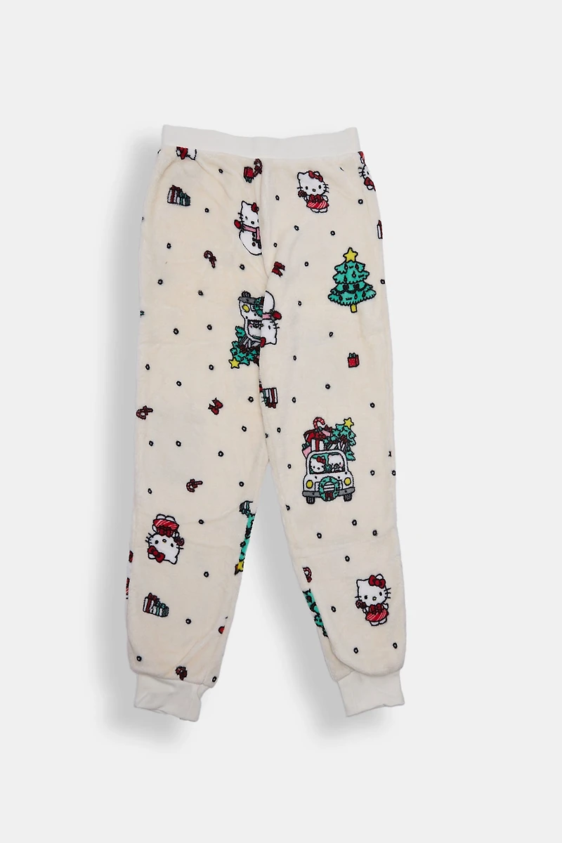 Girls Hello Kitty Christmas Tree Plush Pajama Pant - Cream /