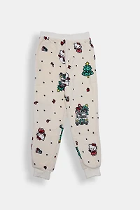 Girls Hello Kitty Christmas Tree Plush Pajama Pant - Cream /