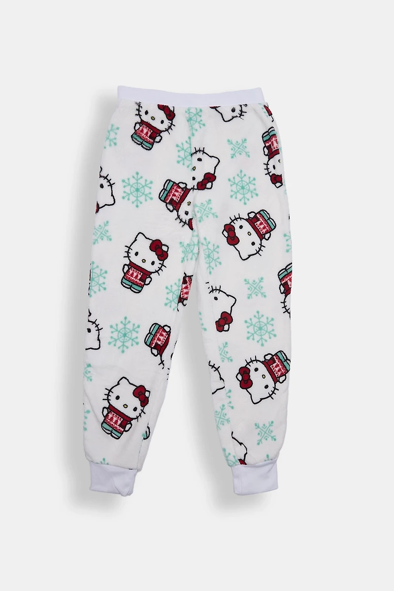 Girls Hello Kitty Snowflake Plush Pajama Pant - White /