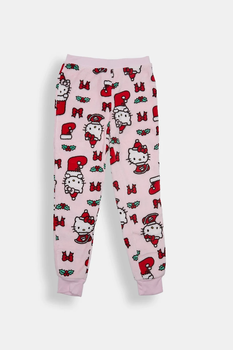 Girls Hello Kitty Christmas Plush Pajama Pant - Light Pink /