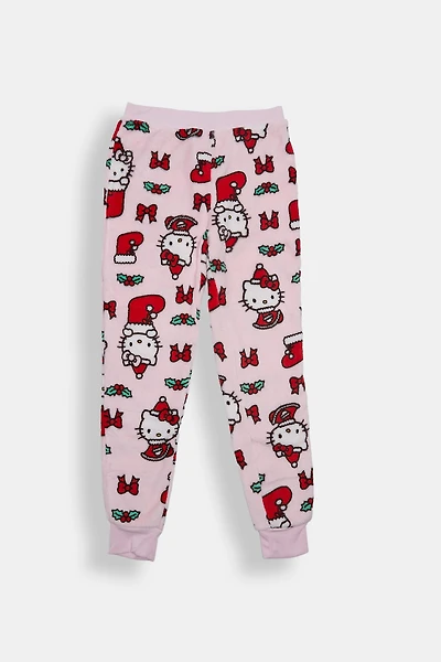 Girls Hello Kitty Christmas Plush Pajama Pant - Light Pink /