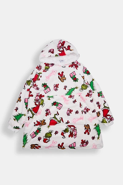 Girls The Grinch Presents Oversized Blanket Hoodie - White /