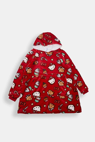 Girls Hello Kitty Candy Cane Oversized Blanket Hoodie - Red /