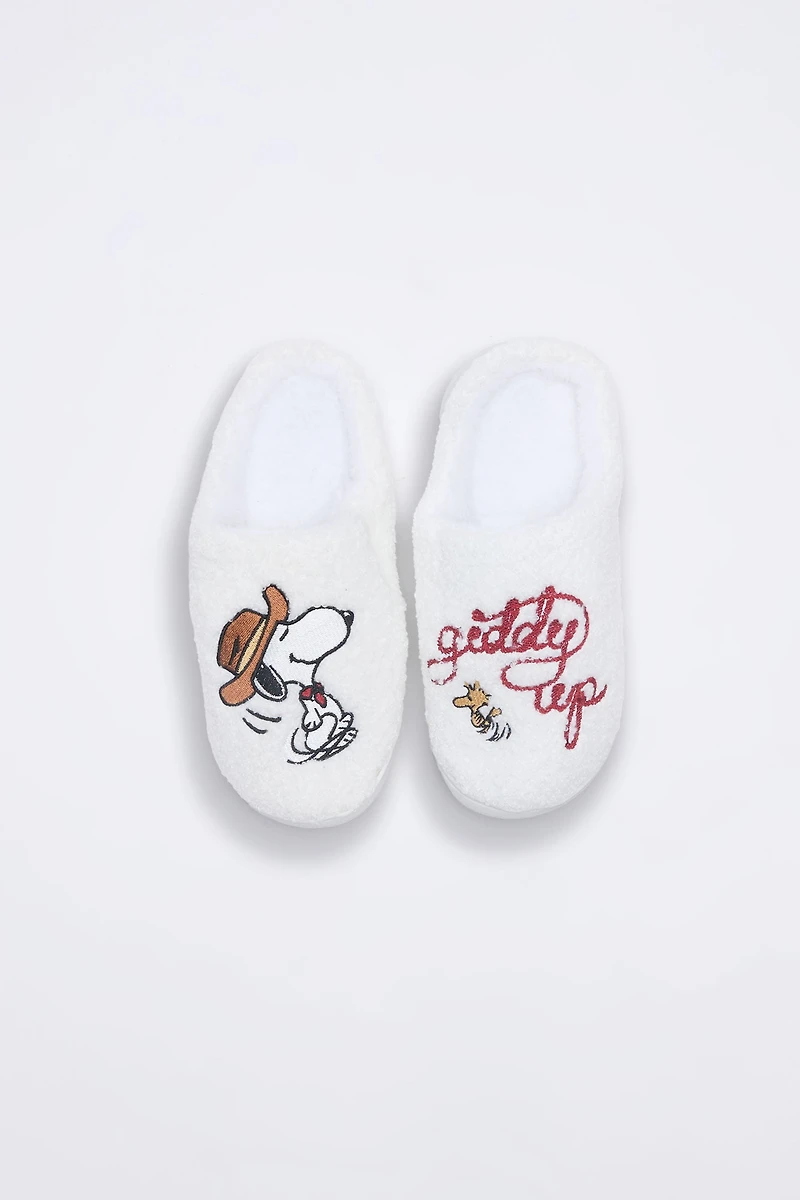 Girls Peanuts Snoopy Giddy Up Slippers - White /