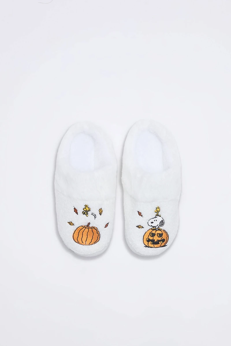 Girls Peanuts Snoopy Pumpkin Slippers - White /