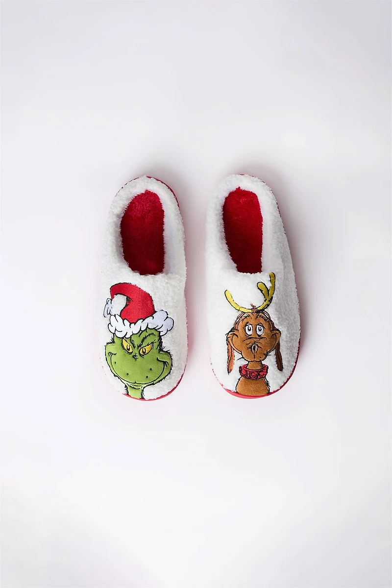 Girls' Grinch & Max Plush Slippers - White /