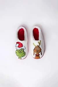 Girls' Grinch & Max Plush Slippers - White /