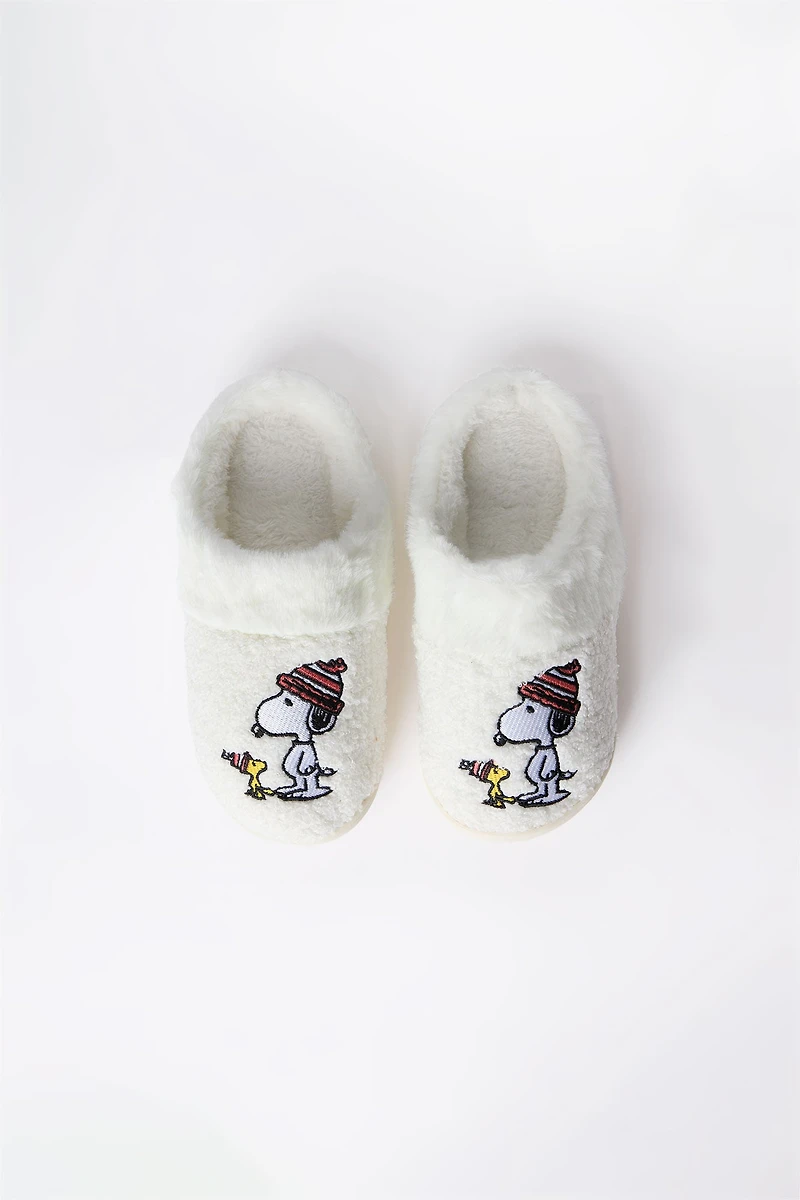 Girls' Peanuts Snoopy Plush Slippers - White /