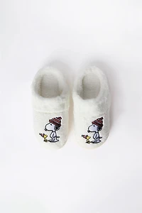 Girls' Peanuts Snoopy Plush Slippers - White /