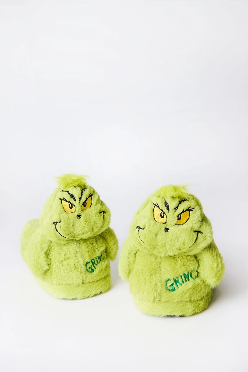 Girls' The Grinch Stuffed Plush Slippers - Neon Green /