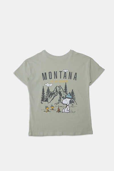Girls Camp Snoopy Montana Graphic T-Shirt - Sage /