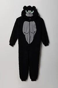 Youth 3D Gorilla Sherpa Onesie - Black /
