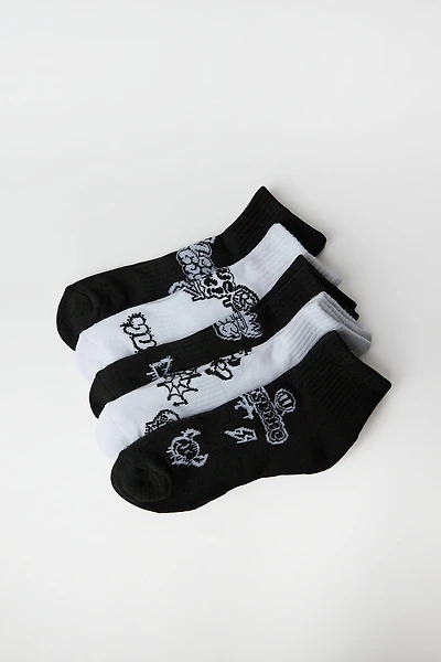 Youth Graffiti Ankle Socks 5-Pack - Black / O/S