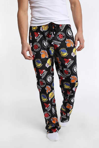 NBA Multi Logo Silky Fleece Pajama Pants - Black /